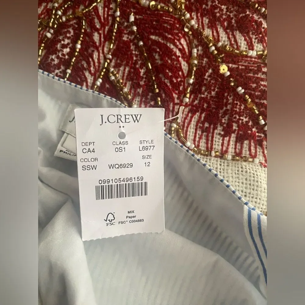 J Crew  Button Front Dress Sz 12  Seersucker Stripe White/Blue Sleeveless NWT